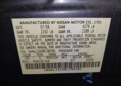 2008 Nissan Altima 2.5 S from USA, damaged, VIN 1N4AL21E08C290581